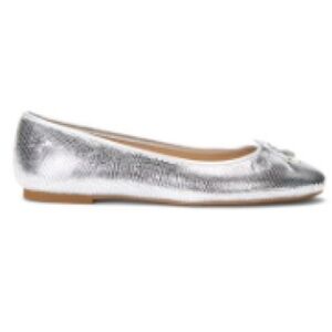 Polo Ralph Lauren Lizard-Embossed Genuine Leather Silver Ballet Flats